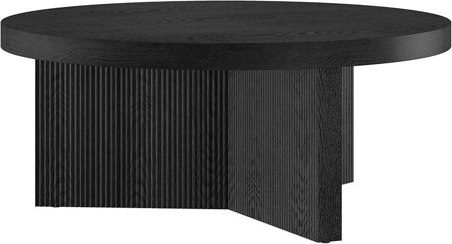 Henn&Hart 36" Fluted Round Low-Profile Coffee Table with Ribbed Pedestal Base for Living Room, Fa... | Amazon (US)