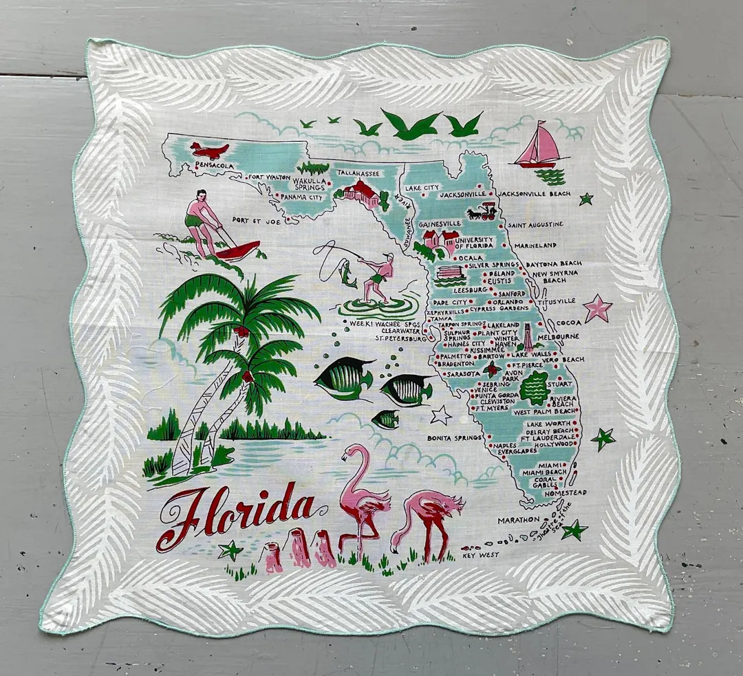Vintage Souvenir Hankie Fun & Fabulous Florida Retro State Map - Etsy | Etsy (US)