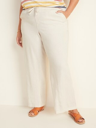 Mid-Rise Plus-Size Linen-Blend Wide-Leg Pants | Old Navy (US)