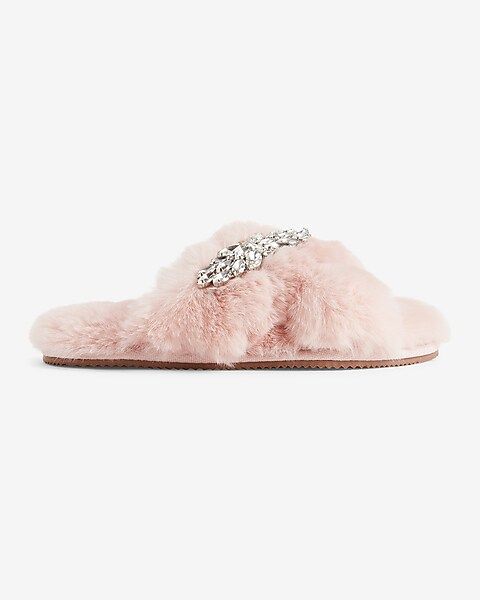 Faux Fur Removable Brooch Slippers | Express