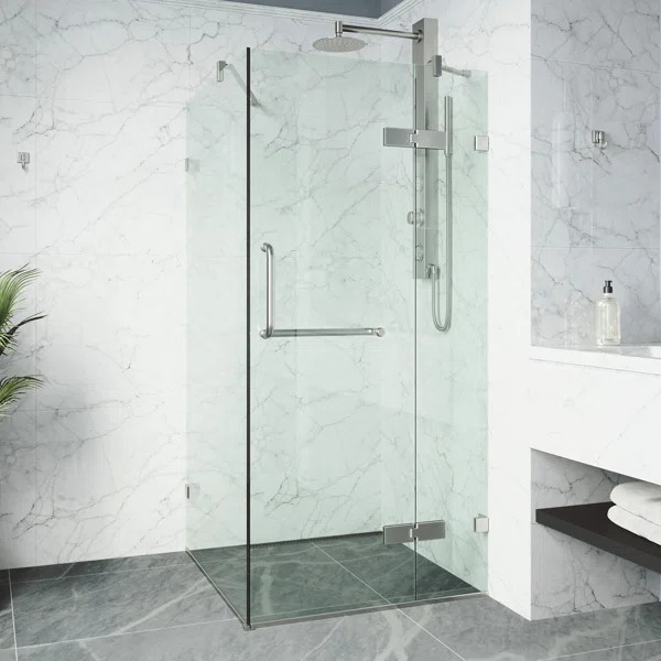 Monteray 46" W x 34" D x 73" H Hinged Frameless Shower Enclosure with 3/8Clear Glass | Wayfair North America