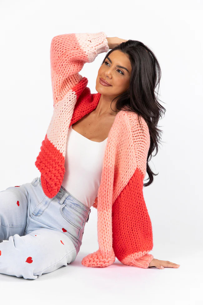 Forever Crush Pink Multi Color Block Cardigan | Pink Lily