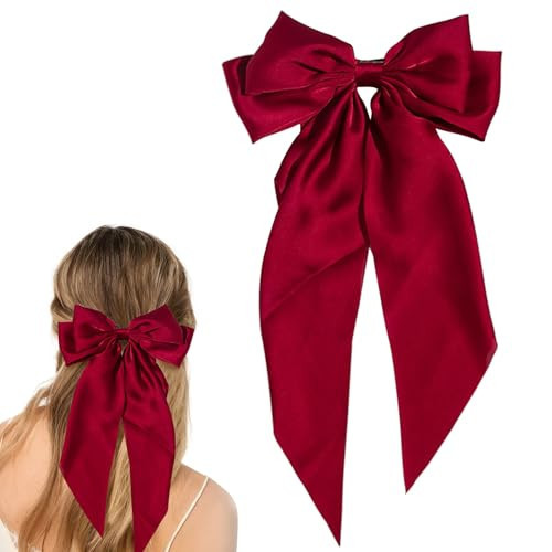 AEGYPIUS Red Hair Bow, 5.9 x 11.8 inch Red Bow for Hair Bows with Tails Hair Bow Clip Bows for Hair Satin Hair Barrettes for Women and Girls | Amazon (US)
