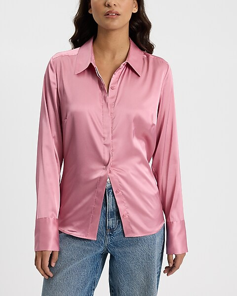 Satin Fitted Portofino Shirt | Express