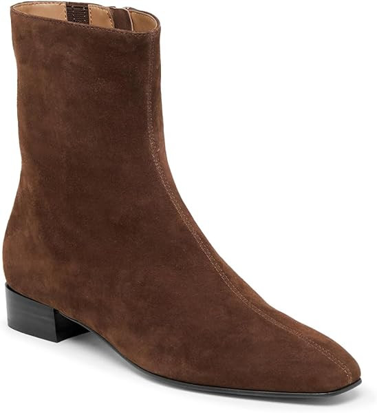 Coutgo Womens Ankle Boots Chunky Low Heel Square Toe Zipper Dress Booties | Amazon (US)