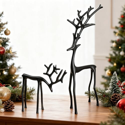 AuraGlaze 2PC Reindeer Figurines, Metal Reindeer Christmas Decorations, Black Style Modern Xmas Figurines Decorations, Ideal Holiday Decoration & Xmas Gifts Table for Home, Office, Mantel | Amazon (US)