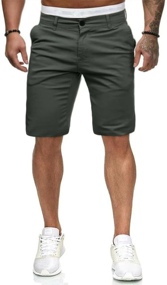 Mens Casual Shorts，Flat Front Shorts Summer Classical Fit 11" Shorts with Pockets | Amazon (US)