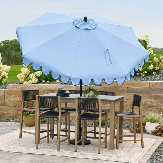 Better Homes & Gardens Outdoor 9 Foot Blue Scallop Premium Crank Lift and 3 Position Tilt Market ... | Walmart (US)