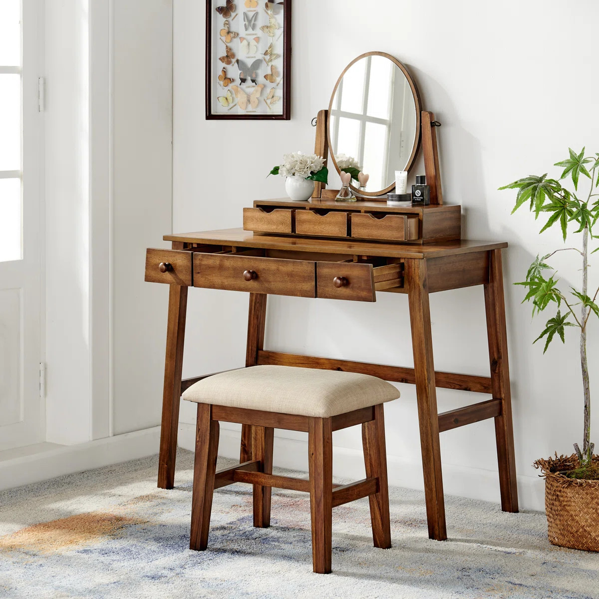 Crosstown Makeup Vanity Set with Stool | Wayfair North America