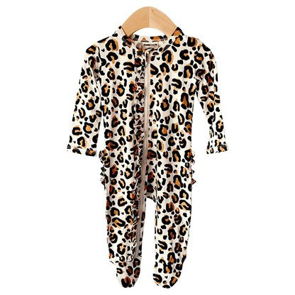 Ruffle Zipper Footie, Leopard | SpearmintLOVE