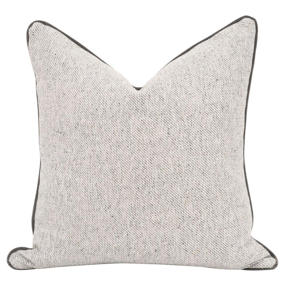 Bradley Modern Classic Grey Natural Velvet Piping Throw Pillows - Set of 2 | Kathy Kuo Home