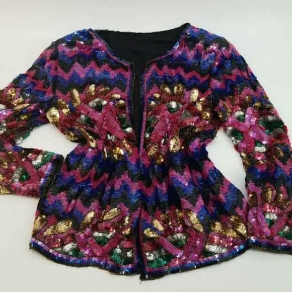 Vintage Sequined Pink Blue Gold & Green Jacket with Special Design | Poshmark