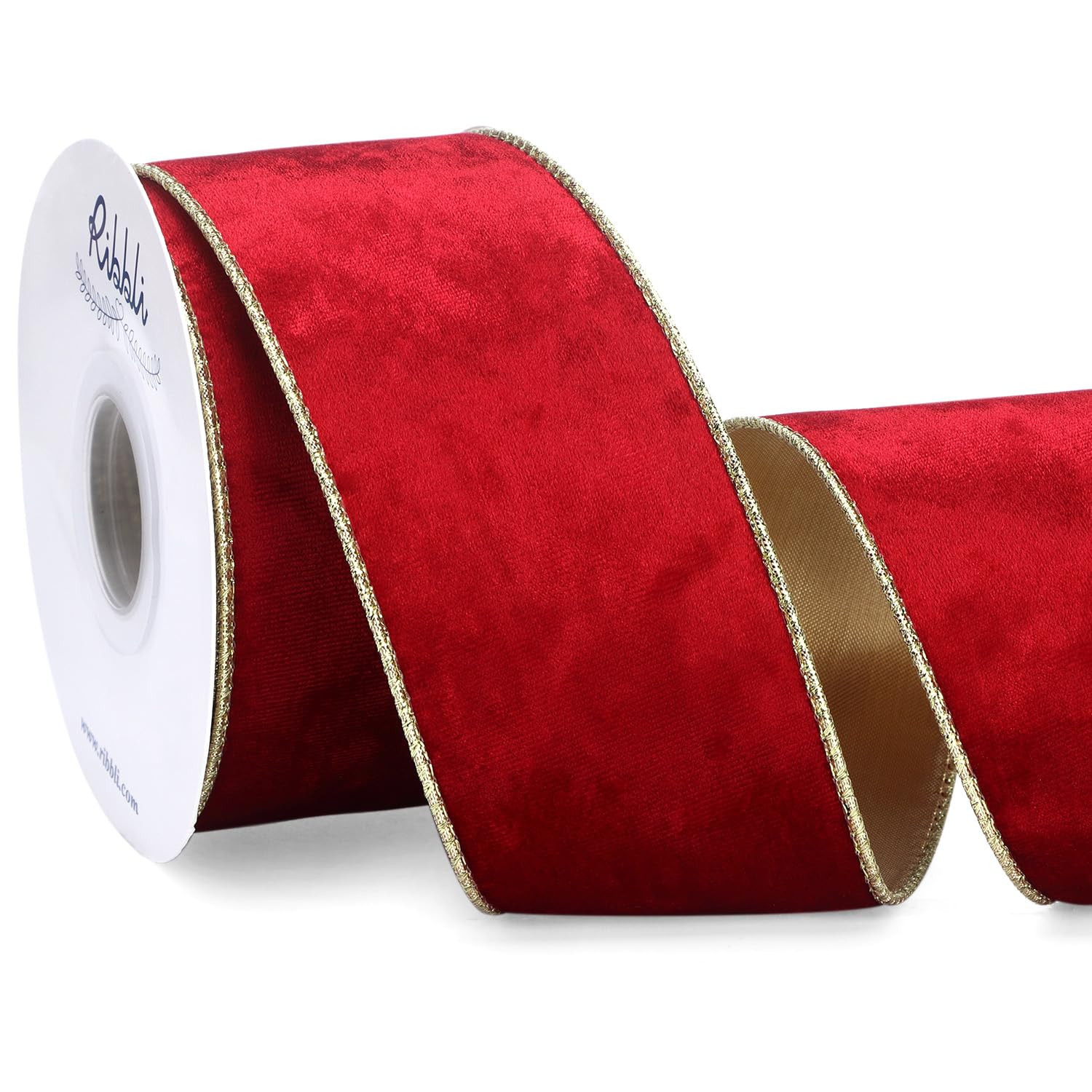 Ribbli Red Velvet Wired Ribbon 2.5 Inch Metallic Red Gold Crushed Velvet Christmas Ribbon for Gif... | Amazon (US)