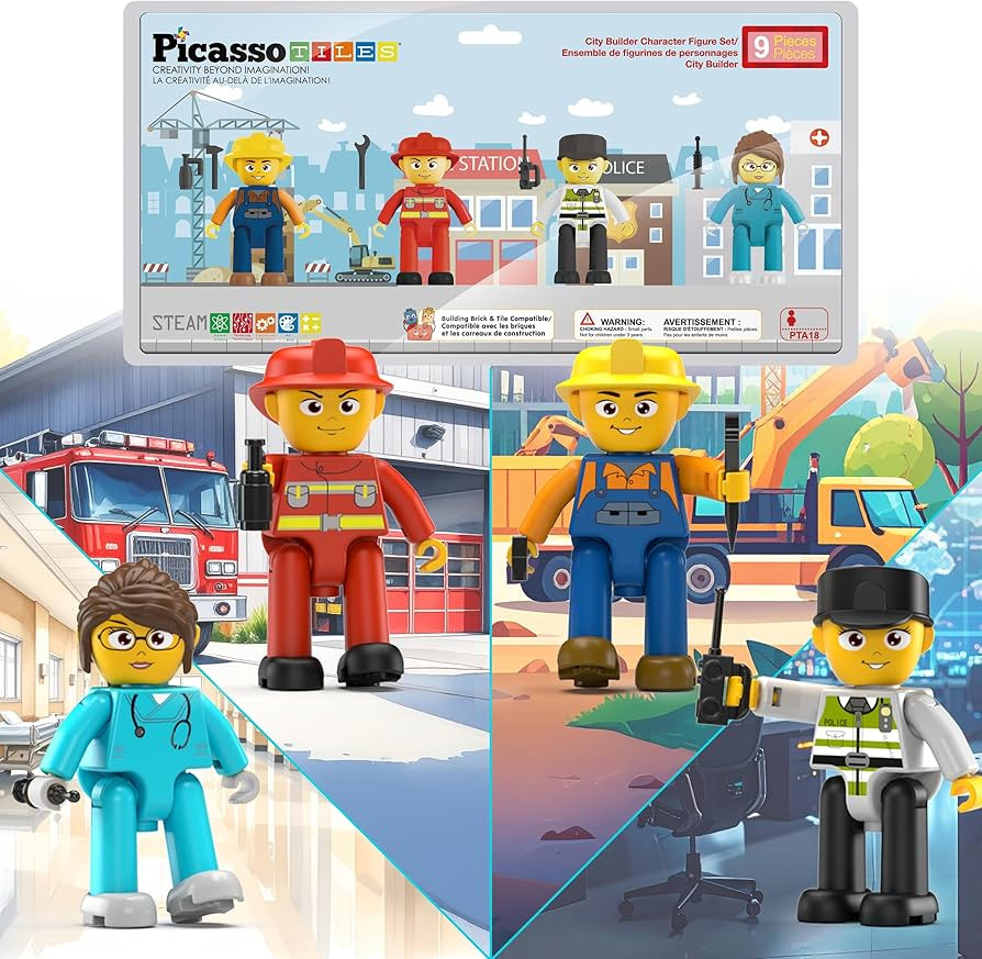 PicassoTiles Magnetic Tiles Action Figures 4 Piece City Characters for Magnet Tile Building Block... | Amazon (US)