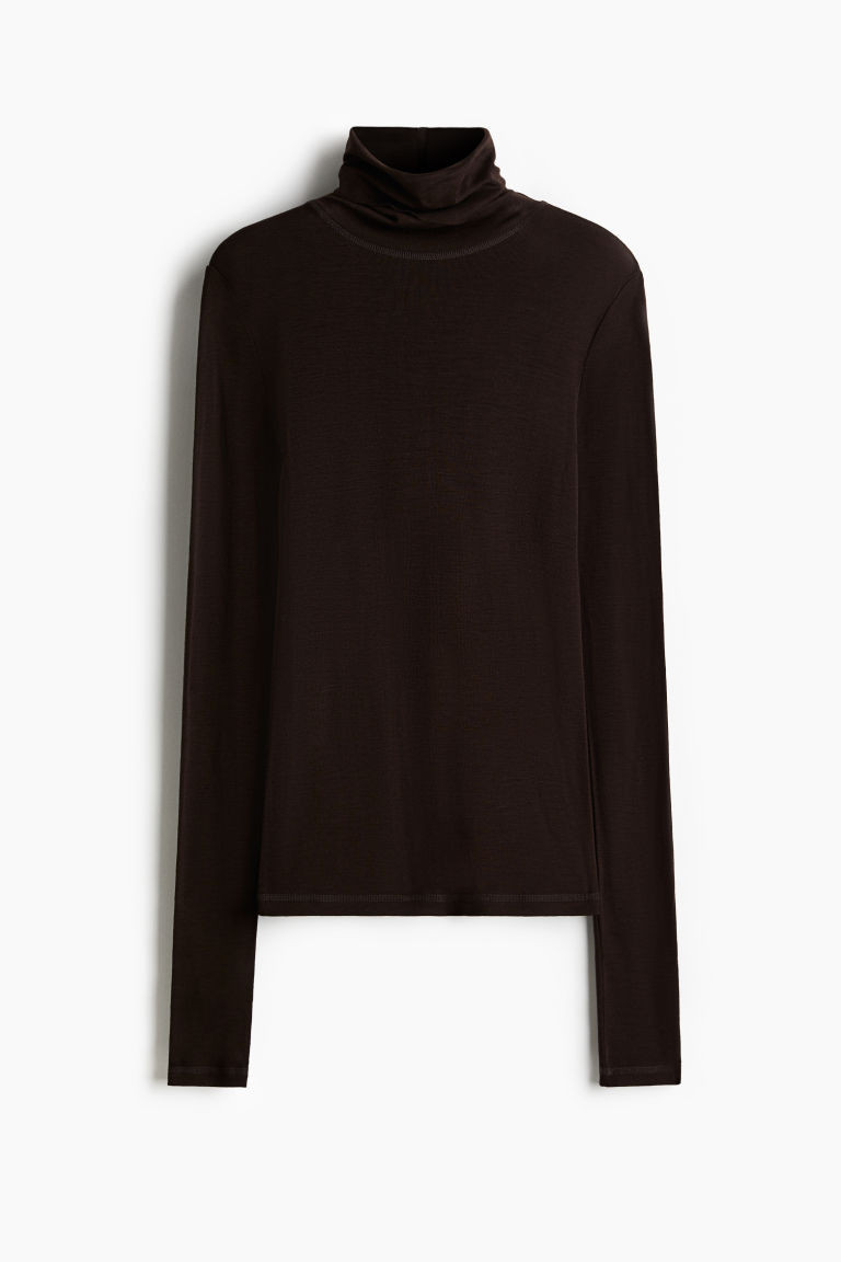 Polo-neck wool top - Dark brown - Ladies | H&M GB | H&M (UK, MY, IN, SG, PH, TW, HK)