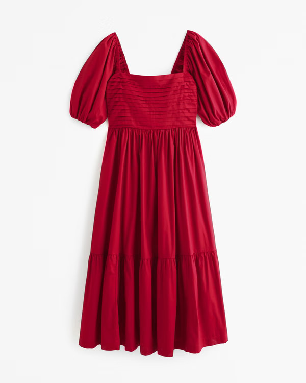 The A&F Emerson Poplin Puff Sleeve Midi Dress | Abercrombie & Fitch (US)