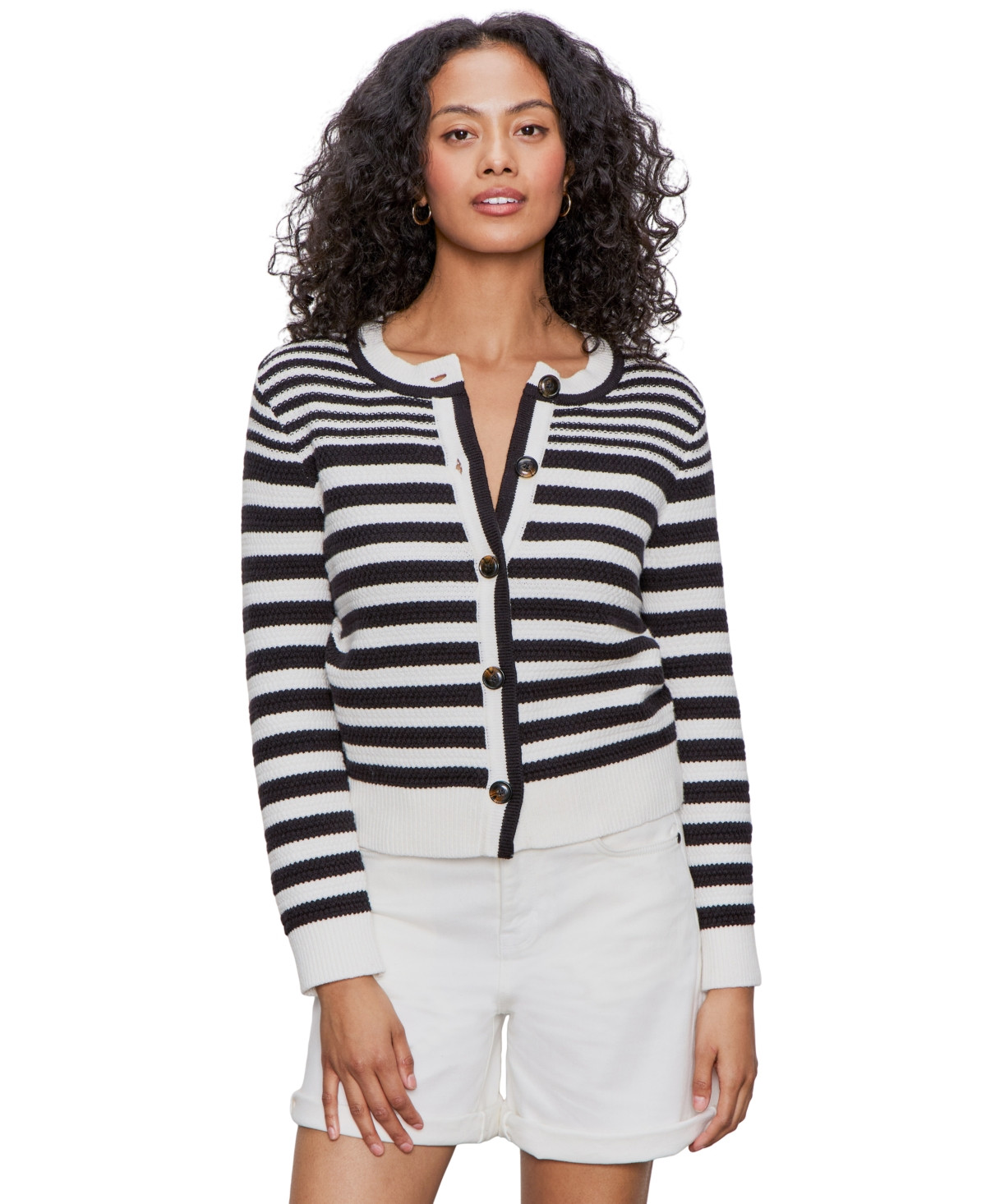 Sanctuary Women's City Summer Button-Front Cardigan - Black/ Macrame Multi Stripe | Macy's