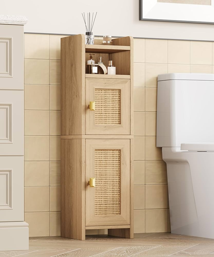 Akxomel Small Bathroom Cabinet, 7.9''D x 7.9''W Narrow Toilet Paper Storage Cabinet with Open She... | Amazon (US)
