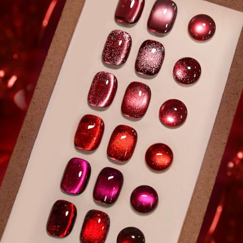Born Pretty Christmas Red Cat Magnetic Eye Gel Nail Polish Set,6 Colors Burgundy Dark Cherry Red Glitter Shimmer Magnetic Gel Polish Kit Fall Winter Soak Off U V Nail Polish DIY Art for Women 7ML | Amazon (US)