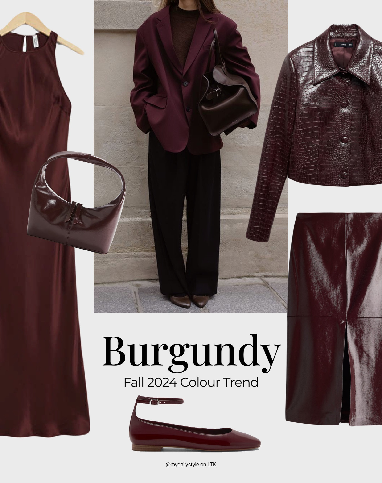 Burgundy is definitely  the biggest fall-winter 2024 colour trend! And here is my burgundy pieces selection from different brands to add to your fall looks. 

Check out more styling ideas in my profile. 

Tags: burgundy, cherry red, chocolate brown, fall style, pre-fall, autumn style, fall outfit, autumn outfit, fall fashion, autumn fashion, easy styling, simple everyday look, chic & basic outfit, Parisian look, casual outfit, capsule wardrobe, office look, brunch style, high street. 

#LTKstyletip #LTKautumn #LTKbag
