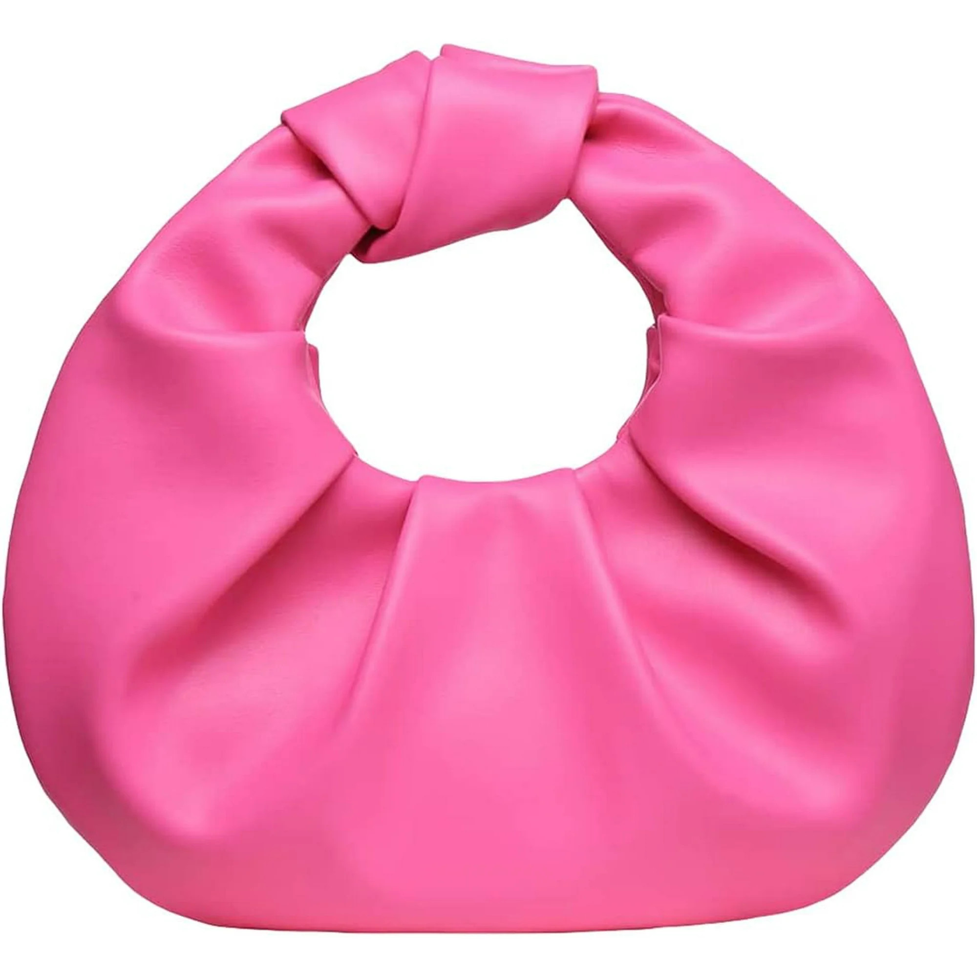 dusa Women's Ruched PU Leather Hobo Handbag Clutch Purse Hot Pink One Size | Walmart (US)