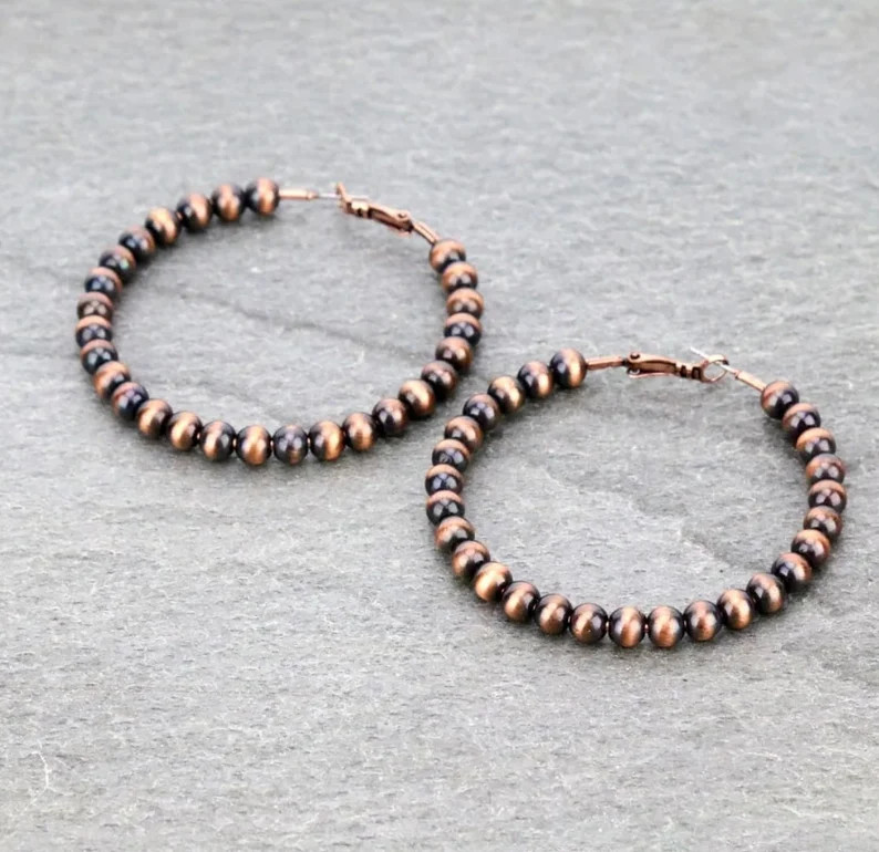 Assorted Colors - Navajo Style Pearl 60mm Hoop Earrings | Etsy (US)