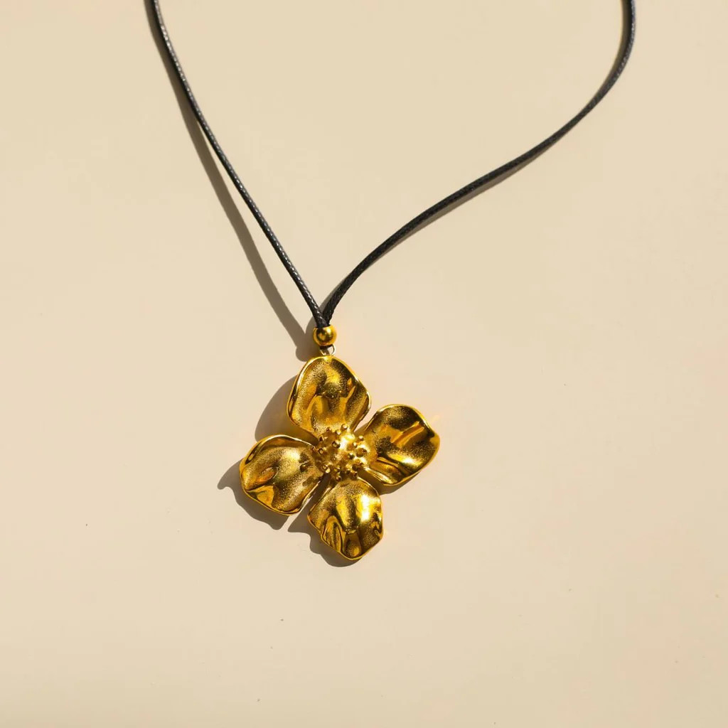 Flower Pendant Necklace | Nickel and Suede