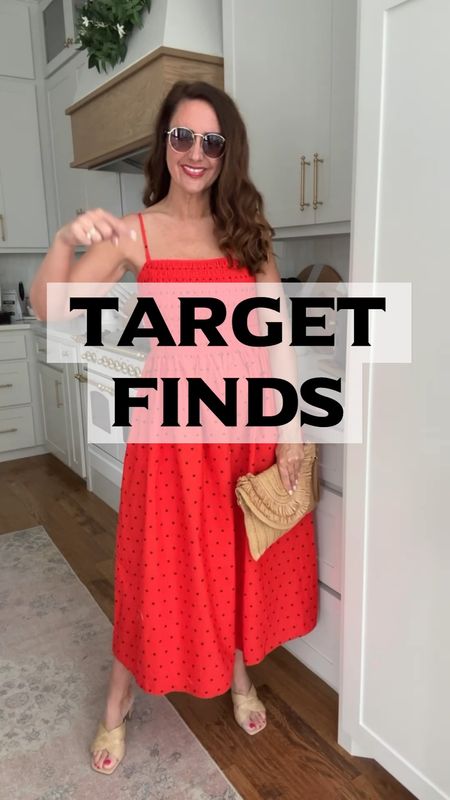 Target finds!!
-Red midi dress with adjustable straps-wearing a small. 
-Flattering straight jeans that come in a variety of colors! Sized up to an 8. Crochet top is Amazon-I wear a long line sports bra underneath! 
-Cutest champs sweatshirt-size large! Striped linen shorts are medium and on sale! 
-Denim dress is very oversized! Wearing an XS. Longer in the back and has pockets!
-Cutest print sets that are sold as separates! I got a small on top, medium on bottom. Also cute as a swim cover up! Shorts are on sale! 
-Cute midi sundress with adjustable straps and a tie back bow! Wearing a small! 