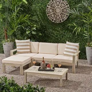 Santa Ana Outdoor 3 Seater Acacia Wood Sofa Sectional with Cushions by Christopher Knight Home | Bed Bath & Beyond