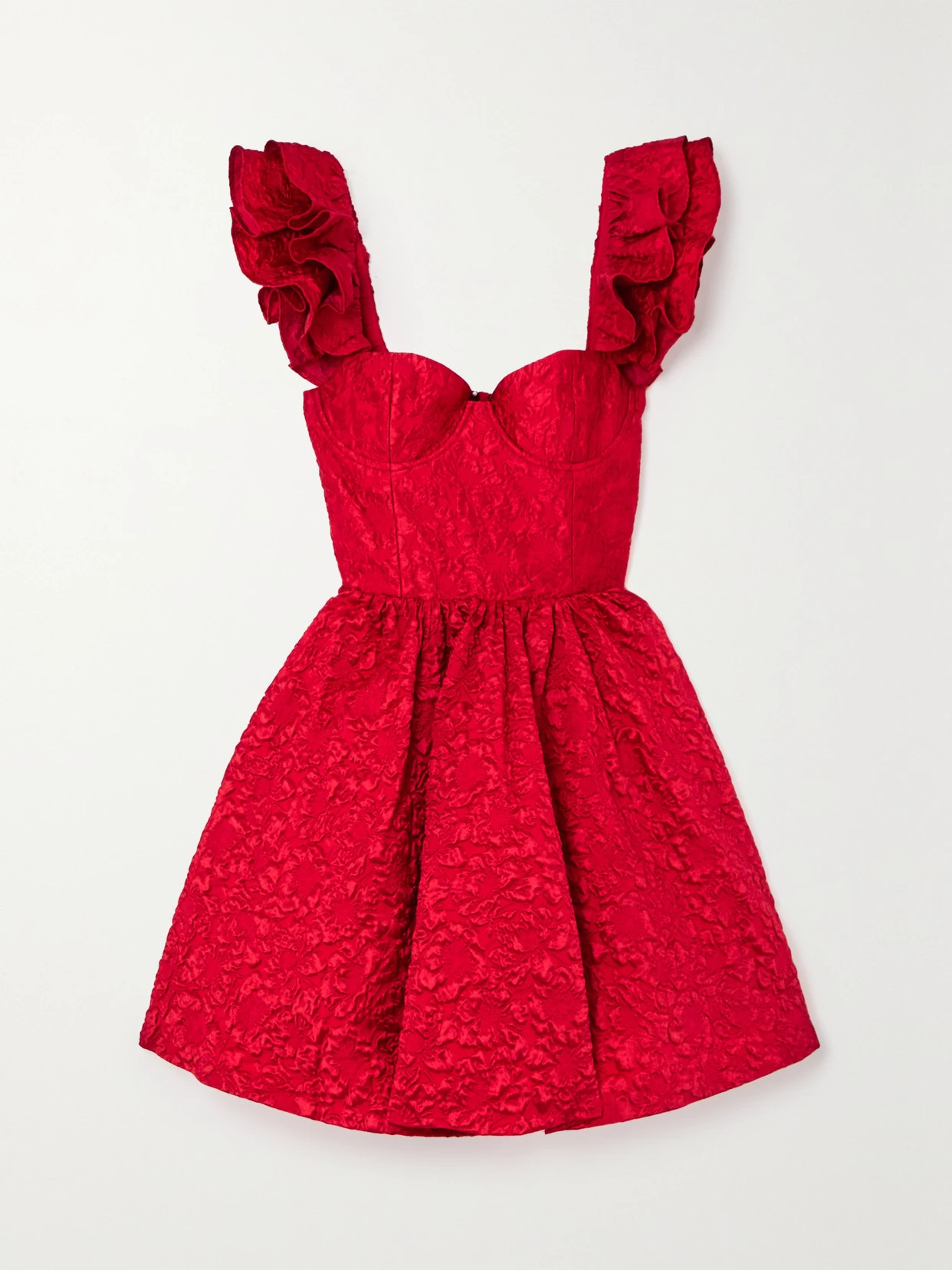 Alice + Olivia - Bina Ruffled Cloqué Mini Dress - Red | NET-A-PORTER (US)