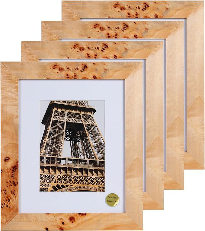 (Set Of 4) 8X10 Burl Wood Picture Frames Matted To 5X7-NATURAL FINISH Picture Frames for Family P... | Amazon (US)