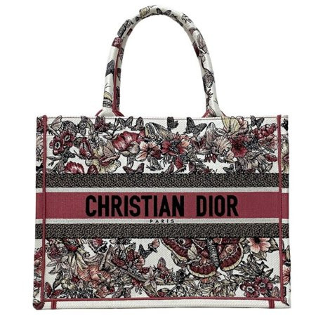 Used Christian Dior Tote Bag Book White Pink Gold Butterfly M1296ZRHQ M884 Canvas Embroidery Flower  | Walmart (US)