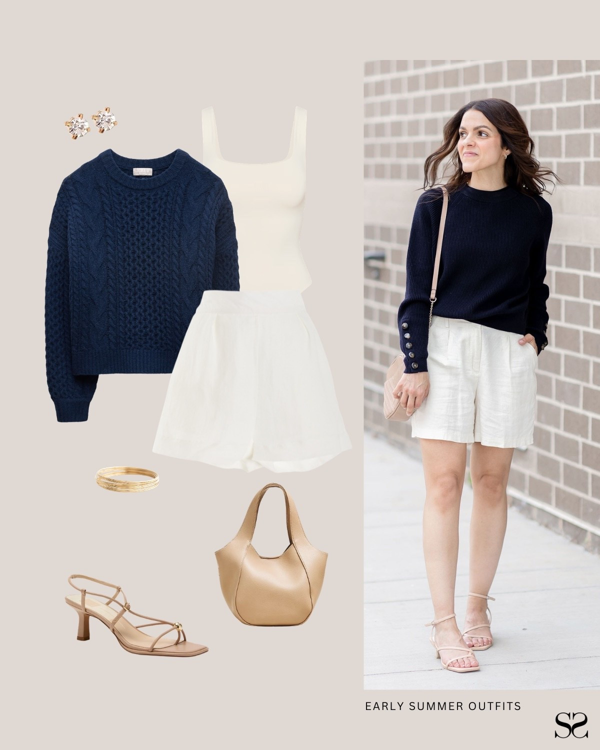 Early Summer outfit idea | Push the sleeves up slightly to keep the sweater from overwhelming the longer shorts.

#LTKootd #LTKgrwm #LTKSeasonal