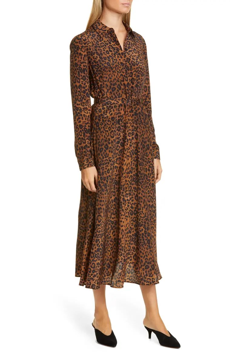 Brittany Leopard Print Long Sleeve Silk Shirtdress | Nordstrom