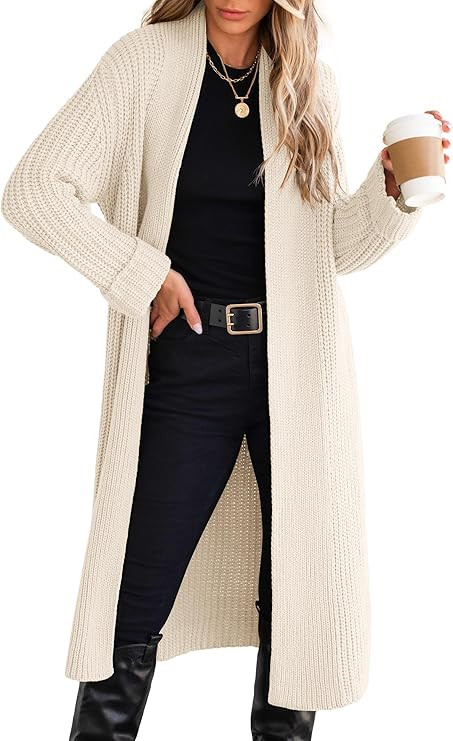 ANRABESS Women Knit Long Cardigan Long Sleeve Open Front Lapel Oversized Sweater Coat 2024 Fall D... | Amazon (US)