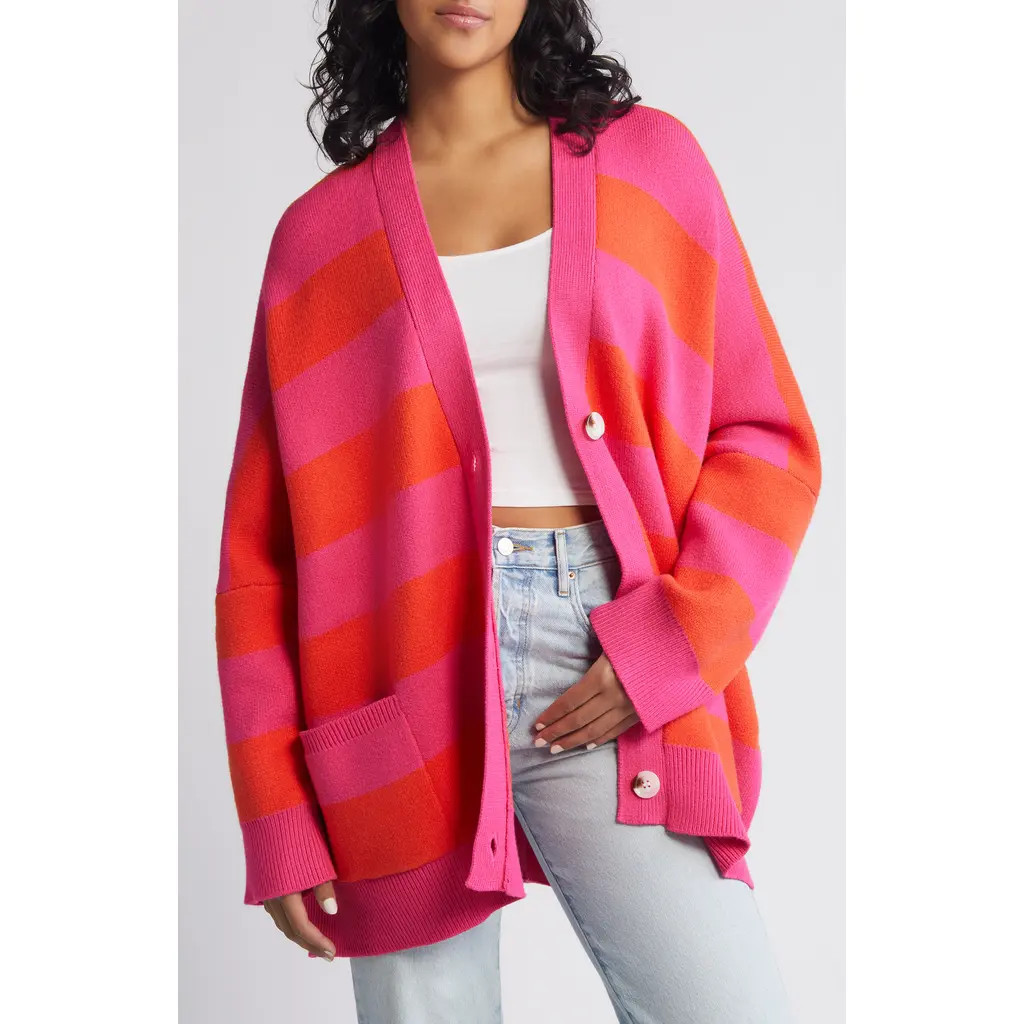 Dressed in Lala Love You Sorbet Stripe Cardigan in Pink Orange at Nordstrom, Size Large | Nordstrom