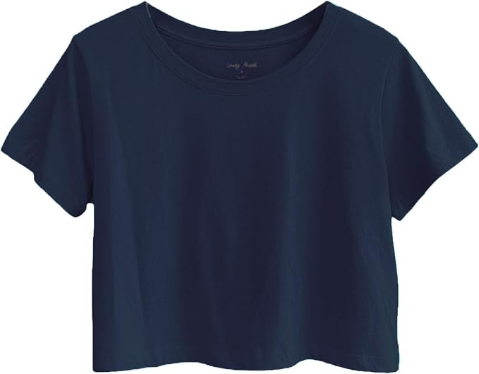 Womens 100% Cotton Crop Tops Short Sleeve Crewneck Loose Fit Basic Tee Summer Casual Workout T-Sh... | Amazon (US)