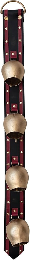 Creative Co-Op 30" L Leather Sleigh Bells Door Hanger, Black, Brown & Gold Finish | Amazon (US)