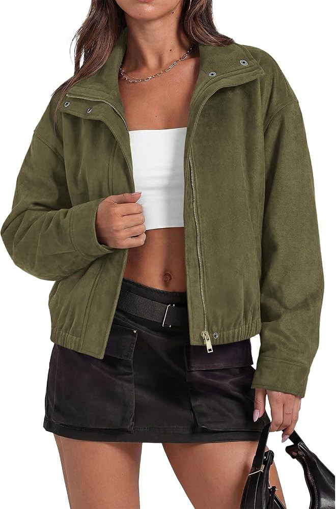 PRETTYGARDEN Lightweight Faux Suede Bomber Jacket Women Coats Outerwear | Amazon (US)