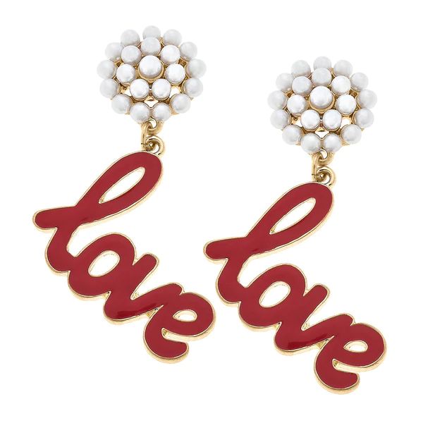 Love Pearl Cluster & Enamel Drop Earrings in Red | CANVAS