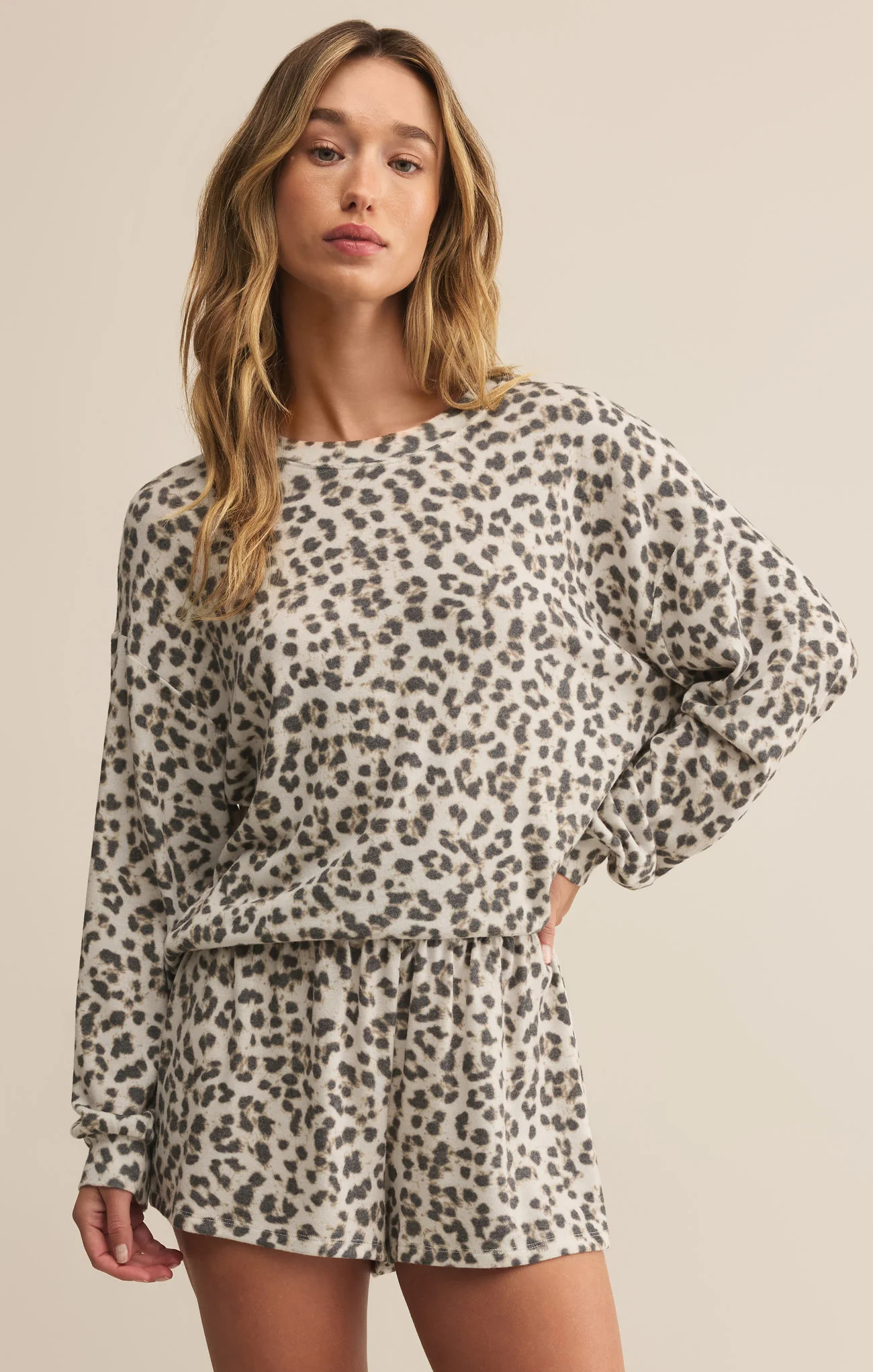Z SUPPLY Lounge Women's Luxe Leopard Long Sleeve Top, Champagne, Medium | Z Supply