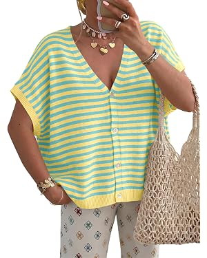 Saodimallsu Womens Summer Oversized Cardigans Batwing Short Sleeve Lightweight Button V Neck Casu... | Amazon (US)