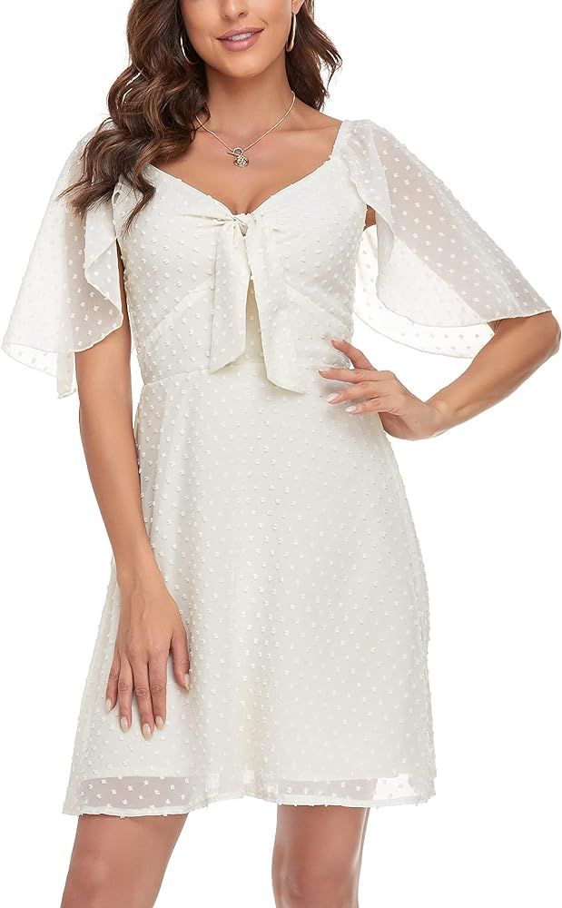 Leereya Fairy Mini Dresses for Women Swiss Dot Dress with Bell Short Sleeve Fancy Dresses | Amazon (US)