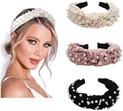 Pearl Headbands Knotted Headbands for Women 3 Colors, Knot Turban Headband Fashion Hair Bands Wid... | Amazon (US)