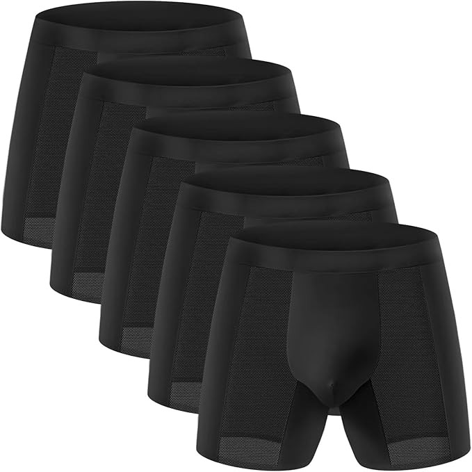 Men’s Breathable Underwear Boxer Briefs Fly with Built-in 3D Total Support Pouch,5pack | Amazon (US)