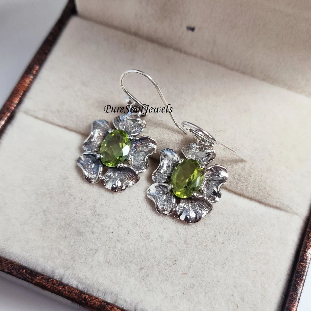 Natural Green Peridot Earring 925 Silver Earrings Gemstones - Etsy Netherlands | Etsy (NL)