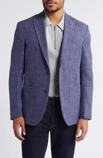 Ted Baker London Keith Slim Fit Melange Wool & Cotton Blend Sport Coat in Medium Blue at Nordstrom Rack, Size 38Regular | Nordstrom Rack