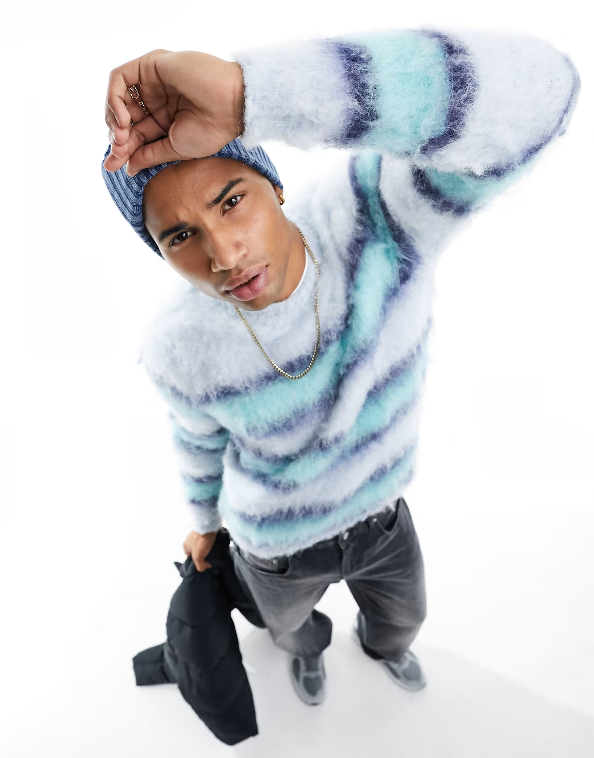 ASOS DESIGN oversized knitted extreme fluffy jumper in blue stripe | ASOS (Global)