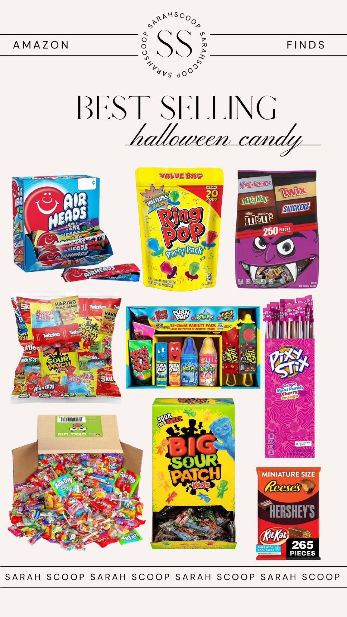best selling halloween candy 🍫

trick or treat // candy // best candy // air heads // ring pop // assorted candy // chocolate 

#LTKfamily #LTKkids #LTKFind