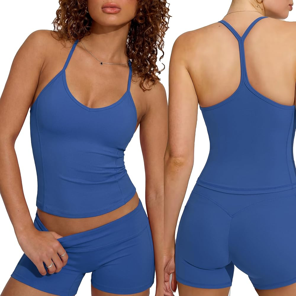 SUUKSESS Women Sexy Workout Sets Padded Sports Bra High Waisted Shorts Outfits | Amazon (US)